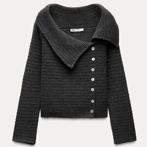 NWT Zara Grey Knit off shoulder Sweater with side buttons US Medium